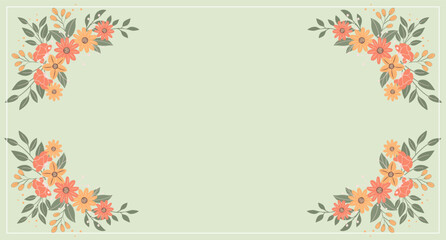 Floral frame with copy space for your text. Vintage floral frame with spring flowers on a light green background. Holiday illustration.