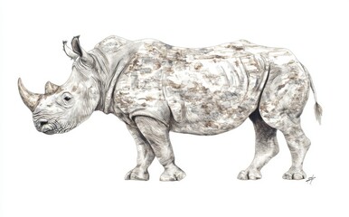 Obraz premium A White Rhinoceros positioned in front of a Transparent background, highlighting its impressive stature and robust build