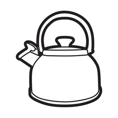 black and white line art of kitchen utensils, water cooker