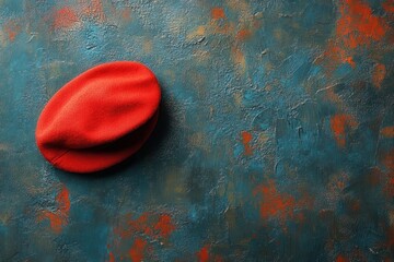bright red beret hat resting on a soft textured surface creating a striking visual contrast and a touch of playful sophistication in fashion illustration