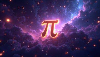 Neon pi symbol on cosmic background