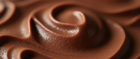 Texture of chocolate mousse in close-up. Cream of whipped melted chocolate. The macro texture of chocolate. The concept of dessert and confectionery.