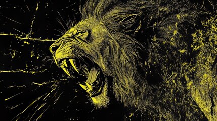 An abstract, black and yellow rendering of a lion roaring. This illustration captures the essence of Safari Africa's wildlife, highlighting the lion as a wild cat and the king of animals, embodying
