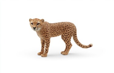 Cheetah standing prominently, showcasing its detailed fur, with a transparent background