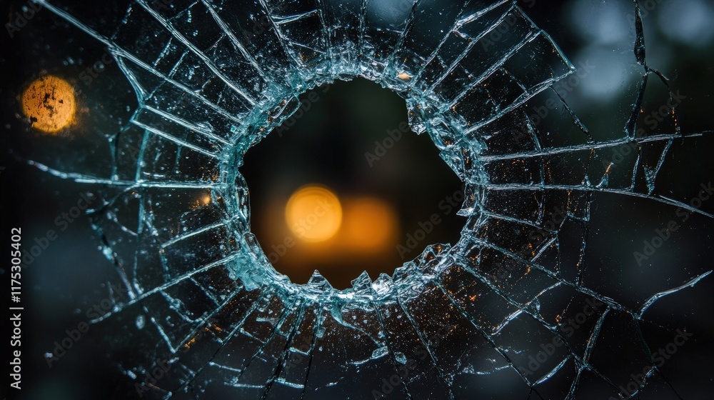 Poster broken glass on dark background with bokeh lights creating an engaging and dramatic visual effect