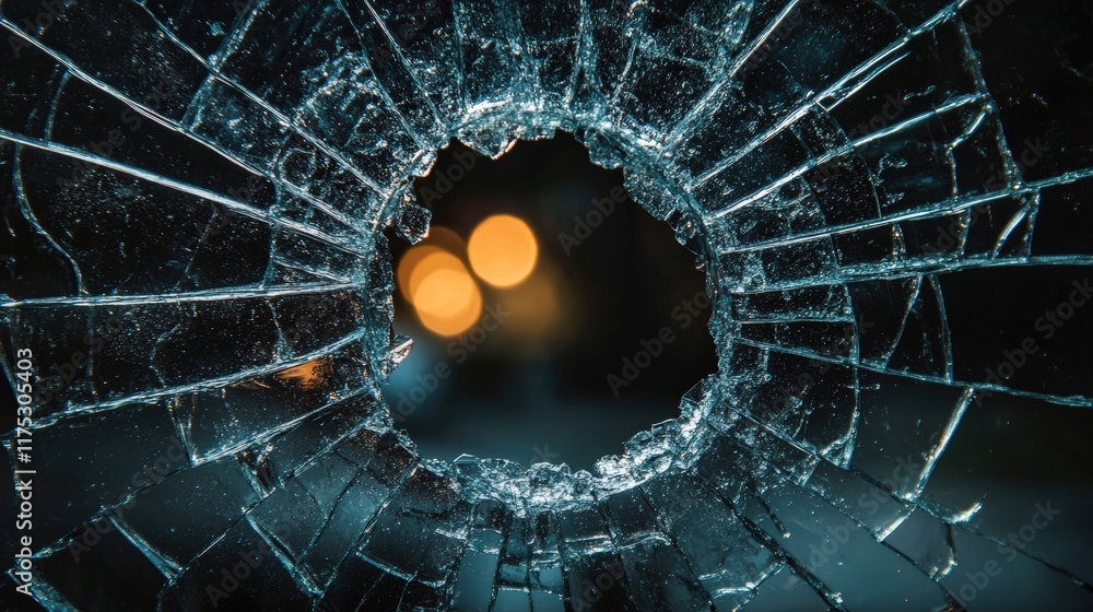 Poster broken glass fragment illuminated by abstract background light creating a dramatic visual effect on 