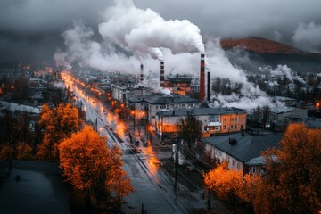 Fototapeta premium A cityscape with a visible viral contamination cloud hovering ominously above the buildings