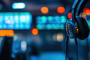Naklejka premium Close-Up of Headset with Microphone in Digital Setting