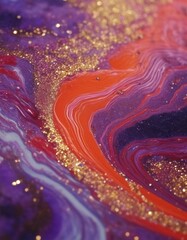 Abstract Fluid Art: Swirling Colors and Golden Glitter