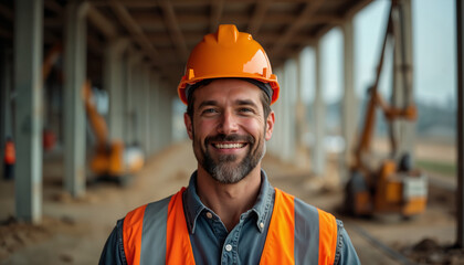 Fototapeta premium Smiling Construction Worker in Safety Gear