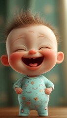 Adorable 3D baby character with a wide, laughing expression and playful details AI Generated