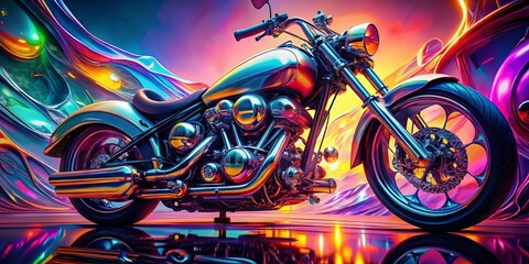 Fototapeta premium Surreal Chromatic Dreamscape: Abstract Motorcycle Speed and Chrome