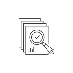 review icon like thin line loupe on paper. concept of market data statistics research or business forecast. flat stroke seek logotype graphic design