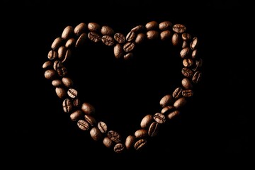 Obraz premium Coffee Beans Arranged In A Heart Shape