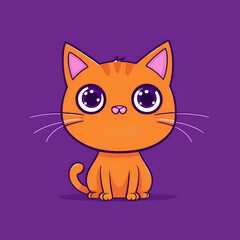 Obraz premium Funny ginger cat with kawaii eyes on a purple background
