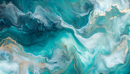 Obraz premium Aerial shot of a turquoise ocean, with frothy waves forming artistic patterns for an abstract masterpiece AI Generated