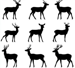 Black silhouette representation of male, female, and roe deer