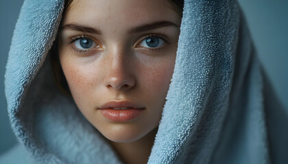 AI-generated portrait of a woman wrapped in a towel, emphasizing beauty and serenity AI Generated