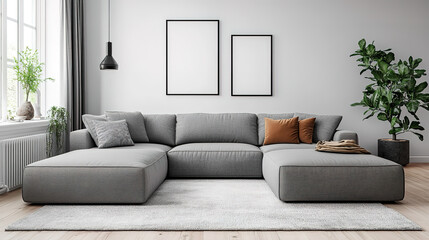 Scandinavian Modern Living Room with Grey Corner Sofa