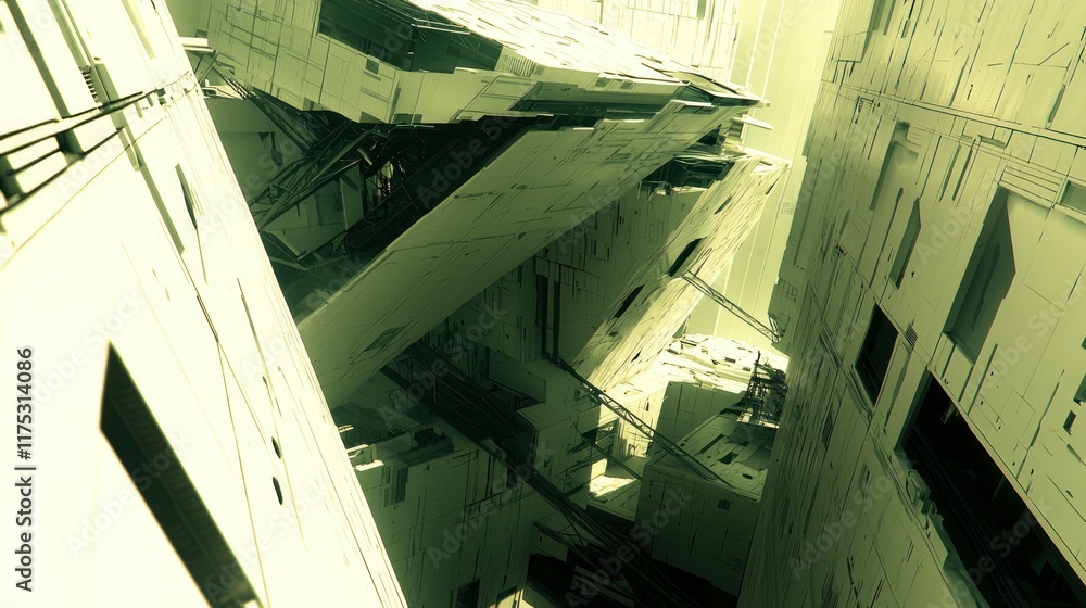 Poster abstract futuristic cityscape: a 3d render of a complex, interconnected structure