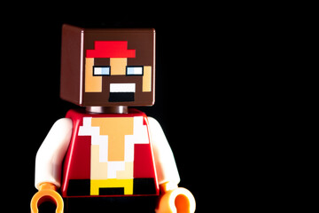 Naklejka premium LEGO Minecraft Man pirate on the black background
