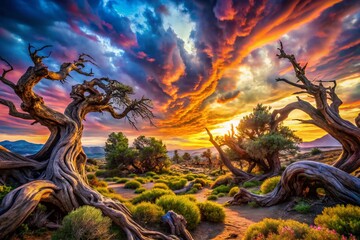 Surreal Dreamlike Landscape with a Twisted, Gnarled Screen Reflecting a Distorted Sky