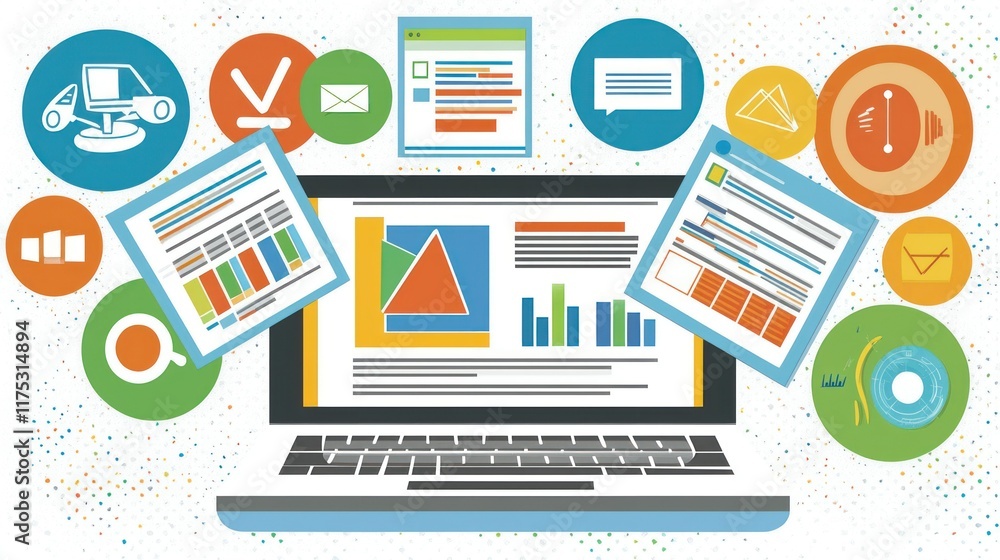 Poster data analysis and visualization on laptop:charts, graphs, and reports