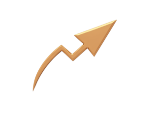 Dynamic Golden Arrow Symbolizing Growth and Progress with a Zigzag Path on a White Background