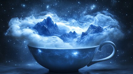 Celestial Mountains in a Teacup: A Dreamlike Fantasy Landscape