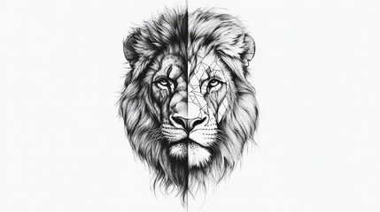 Majestic Lion Portrait Split Geometric Design