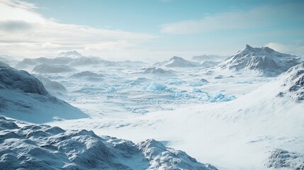 Arctic Winter Landscape: A Breathtaking View of Frozen Peaks and Glacial Valley