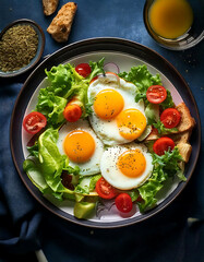 fried eggs with bacon and tomato