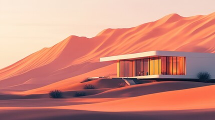 Obraz premium Modern Desert House Architecture Amidst Sand Dunes