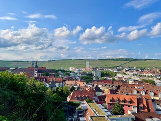 Obraz premium Würzburg Vineyard Landscape with Church Spires and Industrial Heritage