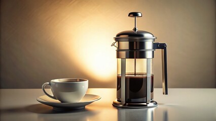 Surreal French Press Coffee Still Life: Dreamlike Brew in White Setting