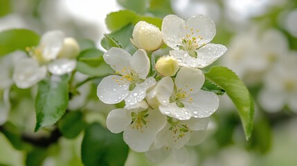 Obraz premium Apple Blossoms in the Springtime: Dew-Kissed Petals