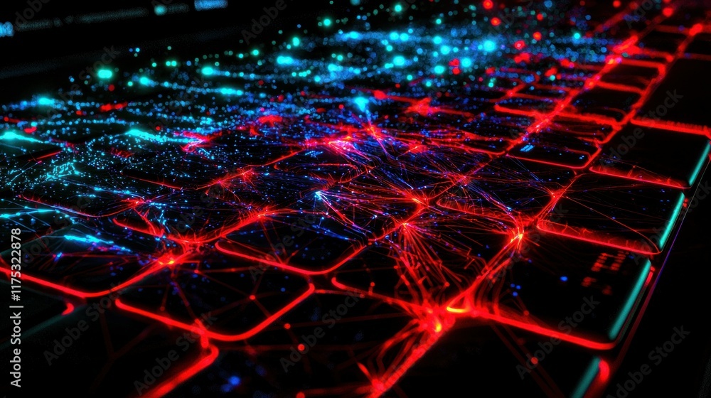 Aufkleber abstract digital network glowing on keyboard