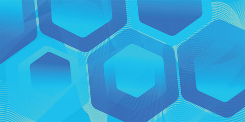 Modern abstract blue background with glowing geometric lines. Blue gradient hexagon shape design. Futuristic technology concept. Suit for brochure, science, website, banner, flyer, presentation, cover