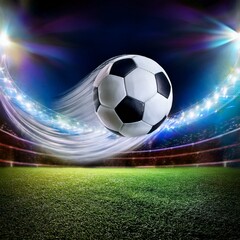 Dynamischer Fußballschuss mit unscharfem Stadionhintergrund