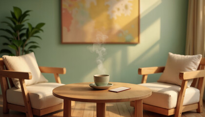 Cozy Living Room with Coffee and Green Decor