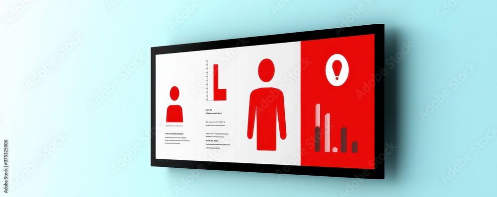 Aufkleber a digital display featuring user profiles, icons, and data visualization elements on a light blue ba