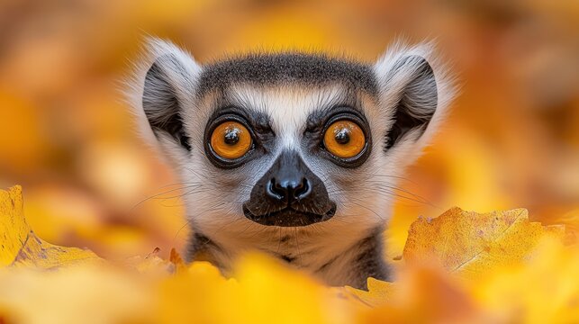 Ring-tailed lemur in autumn leaves. (4)