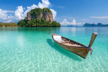 Obraz premium A school of fish swimming in the crystal-clear waters around the islands of Krabi, creating a vibrant underwater scene