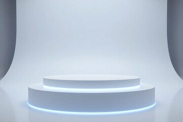 futuristic minimalist setting sleek modern podium reflective floor