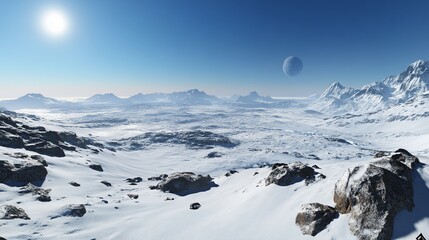 Icy Alien Planet: A Breathtaking Panorama of a Winter Wonderland