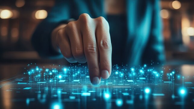 Digital Innovation: A Hand Interacting with Futuristic Technology