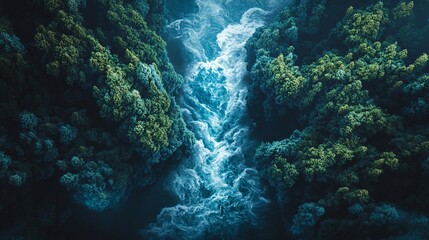 Aerial View of a River Cutting Through Lush Green Forest