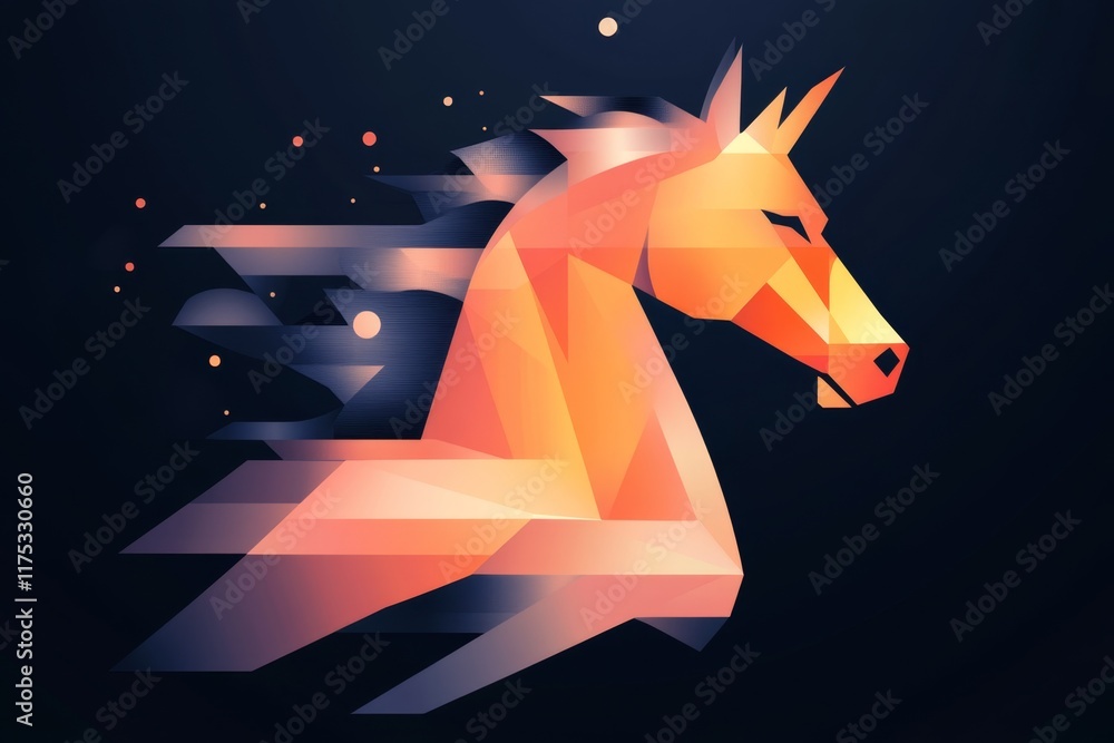 Fototapete a simple geometric depiction of a chess knight, with bold lines and a modern gradient color scheme