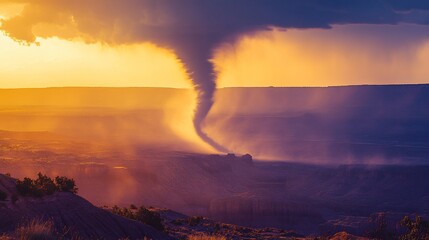 Fototapeta premium Majestic Sunset Tornado over Canyon Landscape
