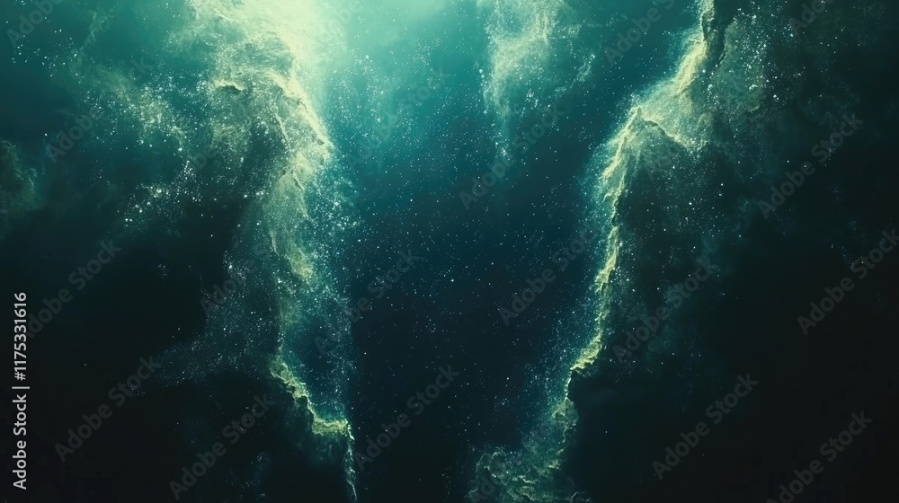 Wall mural ethereal teal and gold nebula clouds create a mystical space. ideal for fantasy, sci-fi, or abstract